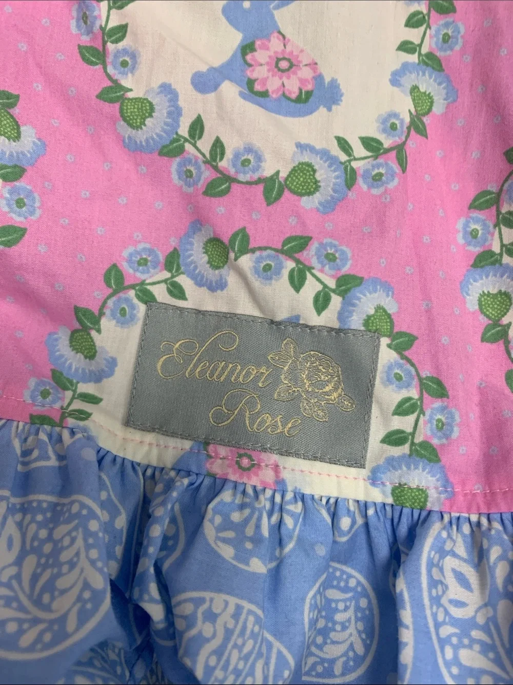 Sleeveless Blue & Pink Bunny Print Ruffle Dress for Girls